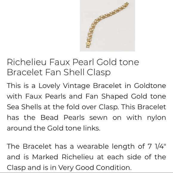 Richelieu Fan Shell Clasp Gold Faux Pearl Bracelet - Picture 16 of 16